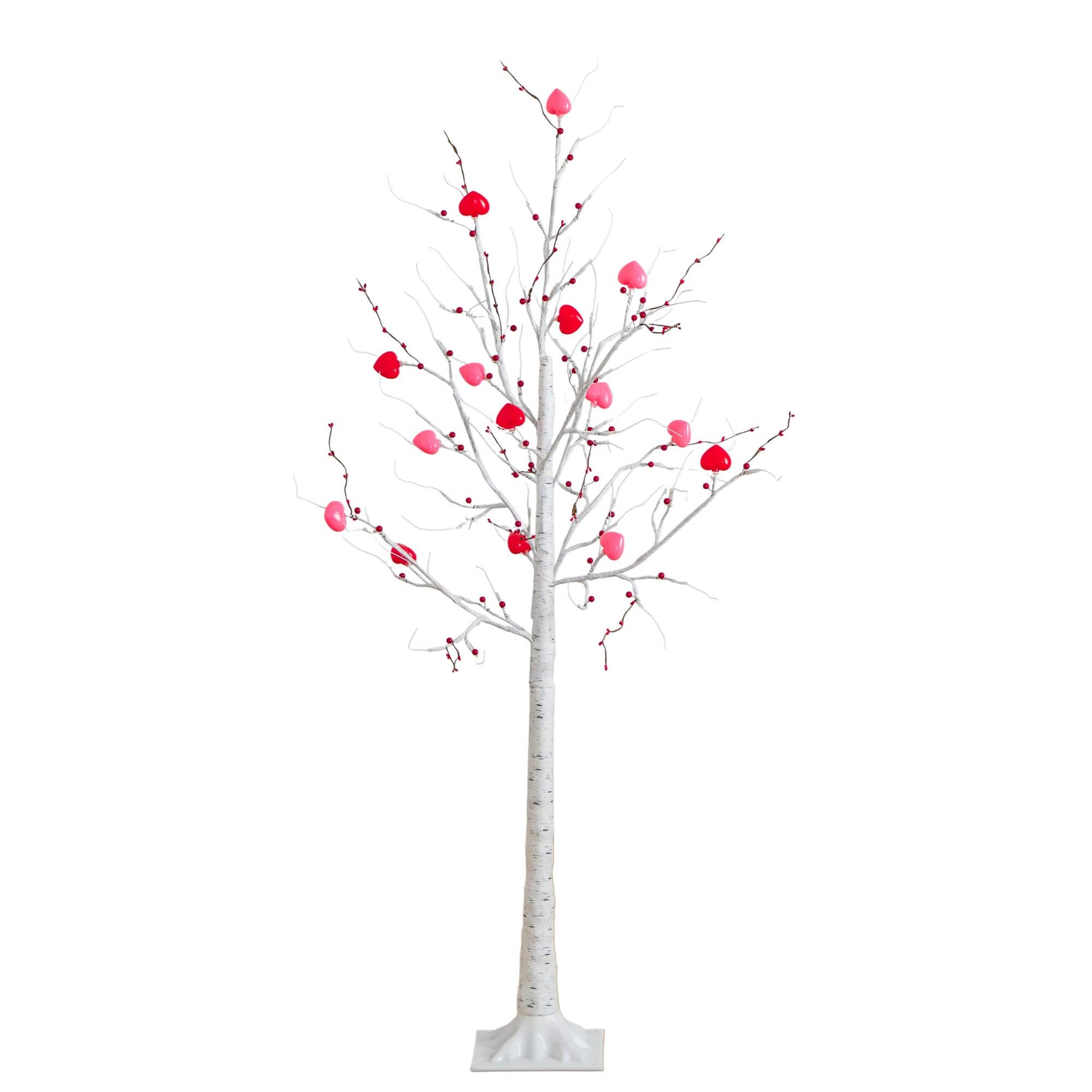 5ft. Pre-Lit Artificial Valentine's Day Twig Tree with 72 Heart Shaped LED Lights and Red Berries